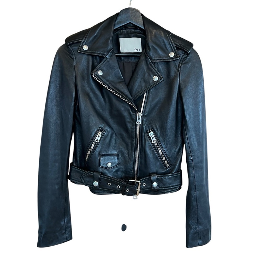 Wilfred Free Aritzia Lennon Moto Leather Jacket Black XS Edgy Rocker Boho Chic